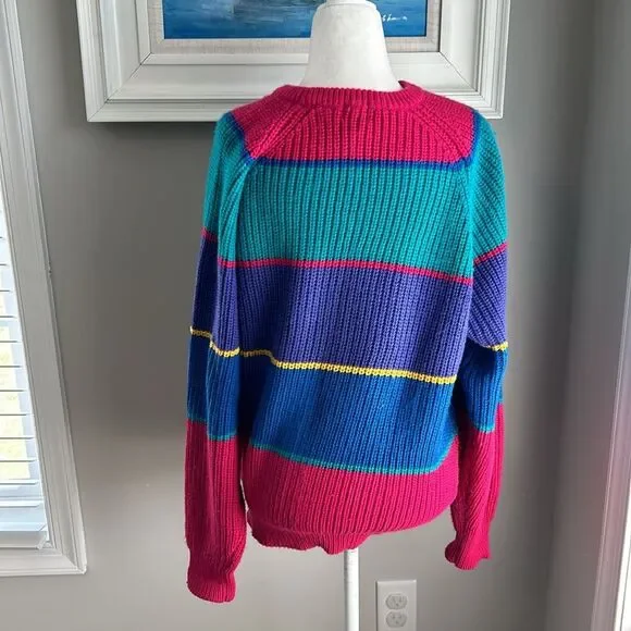 Vintage 90s Classic Fashion Striped Rainbow Sweater Medium - Picture 5 of 13